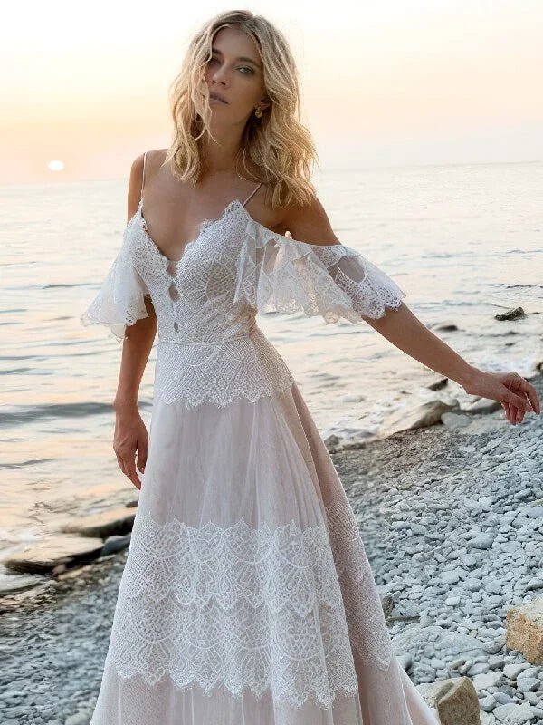 Robe de Mariée Bohème Champagne 2 Robe de Mariée Bohème Champagne