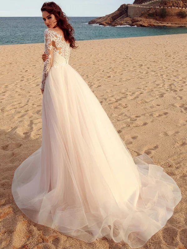 Robe de Mariée en Tulle Rose Bohème