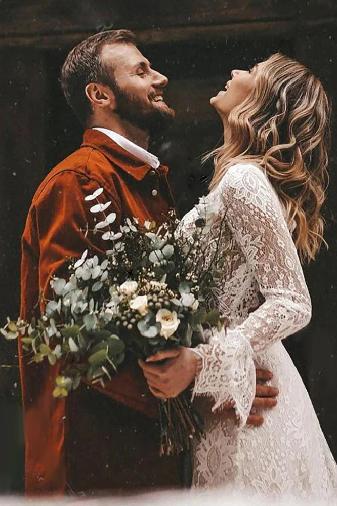 Robe de Mariée Champêtre à Manches Longues 4 Robe de Mariée Champêtre à Manches Longues