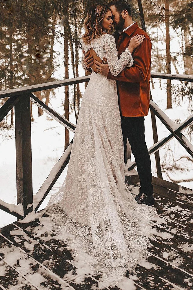 Robe de Mariée Champêtre à Manches Longues 3 robe de mariee boheme decollete plongeant dos 720x