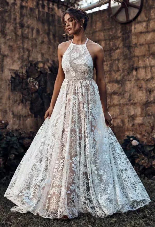 Robe de Mariée en Dentelle Vintage Dos Nu