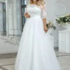 Robe de Mariée Femme Ronde 3/4 Manches
