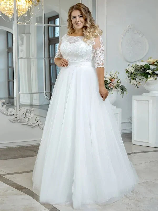 Robe de Mariée Femme Ronde 3/4 Manches