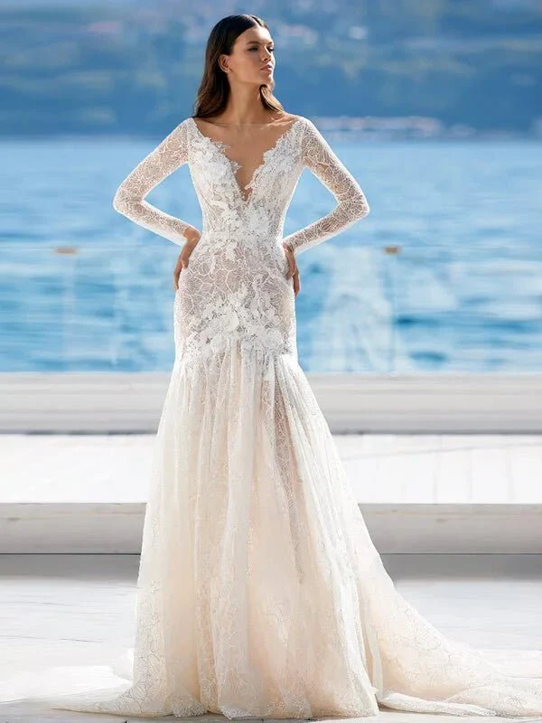 Robe de Mariée Sirène Manche Longue