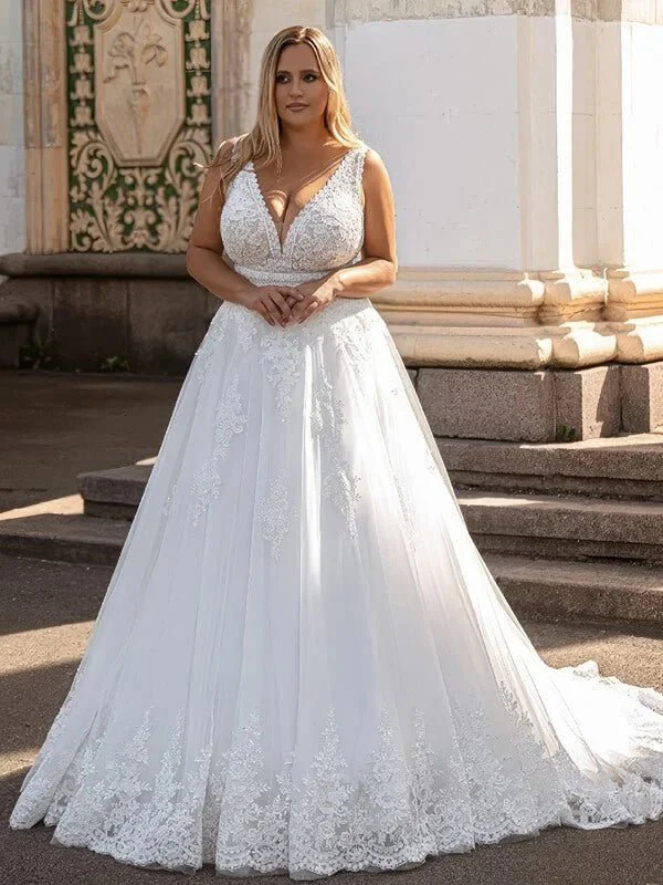 Robe de Mariée Femme Ronde Dentelle Princesse