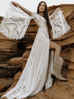 Robe Longue de Mariée Hippie Bohème