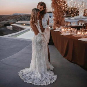 Robe de Mariée Bohème Vintage Manches Longues