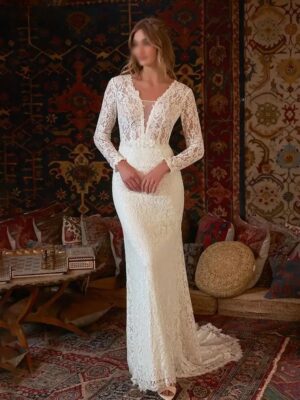 Robe de Mariée Vintage Bohème Manche Longue