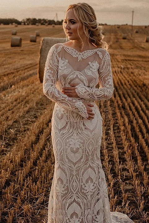 Robe de Mariée Bohème Chic Manches Longues 1 Robe de Mariée Bohème Chic Manches Longues