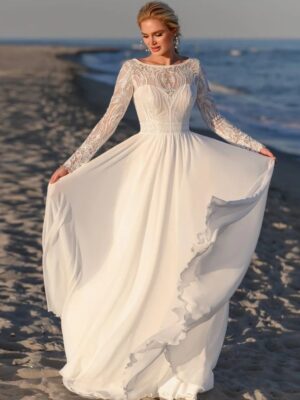 Robe de Mariée Bohème avec Manches