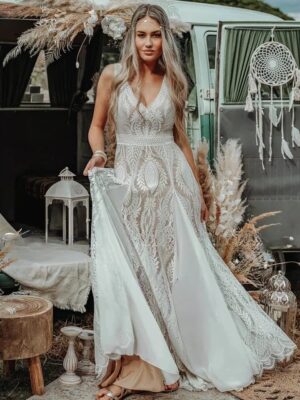 Robe de Mariée Vintage Bohème Décoté