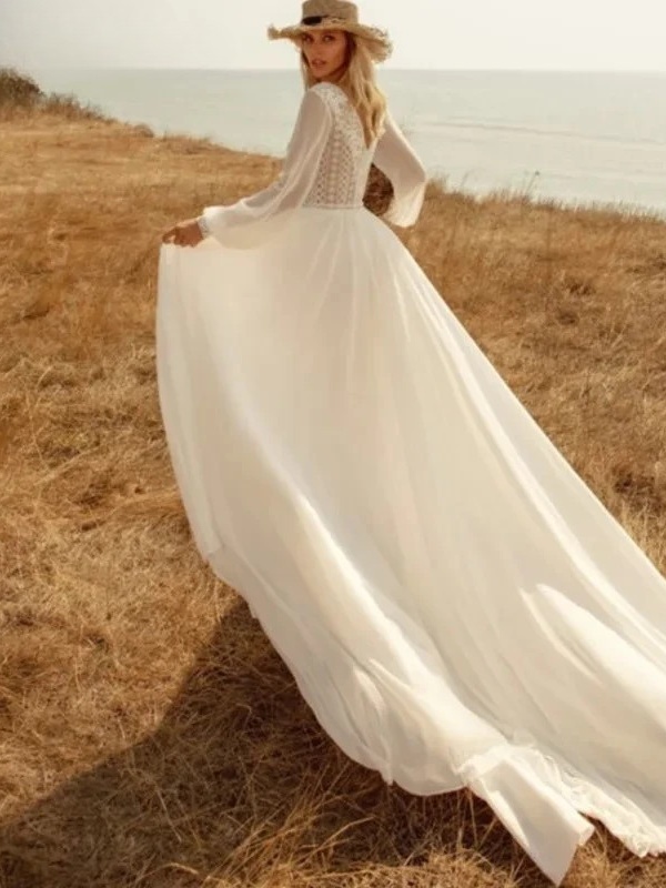 Robe de Mariée Manche Longue Bohème 2 Robe de Mariée Bohème Onde Sereine