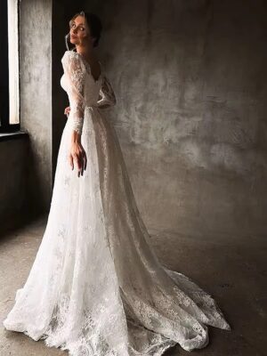 Robe de Mariée Princesse Manche Longue Dentelle 5 S6e2b3add15474338899d2b3dc5893ea0W Cropped