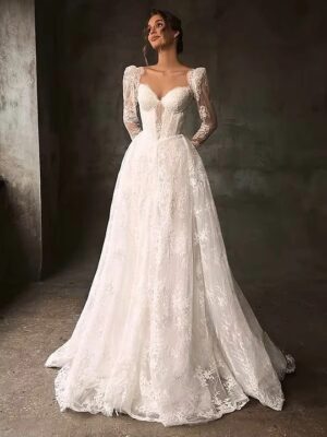 Robe de Mariée Princesse Manche Longue Dentelle