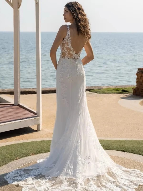 Robe de Mariée Simple avec Dentelle 2 Robe de Mariée Simple avec Dentelle – Image 2