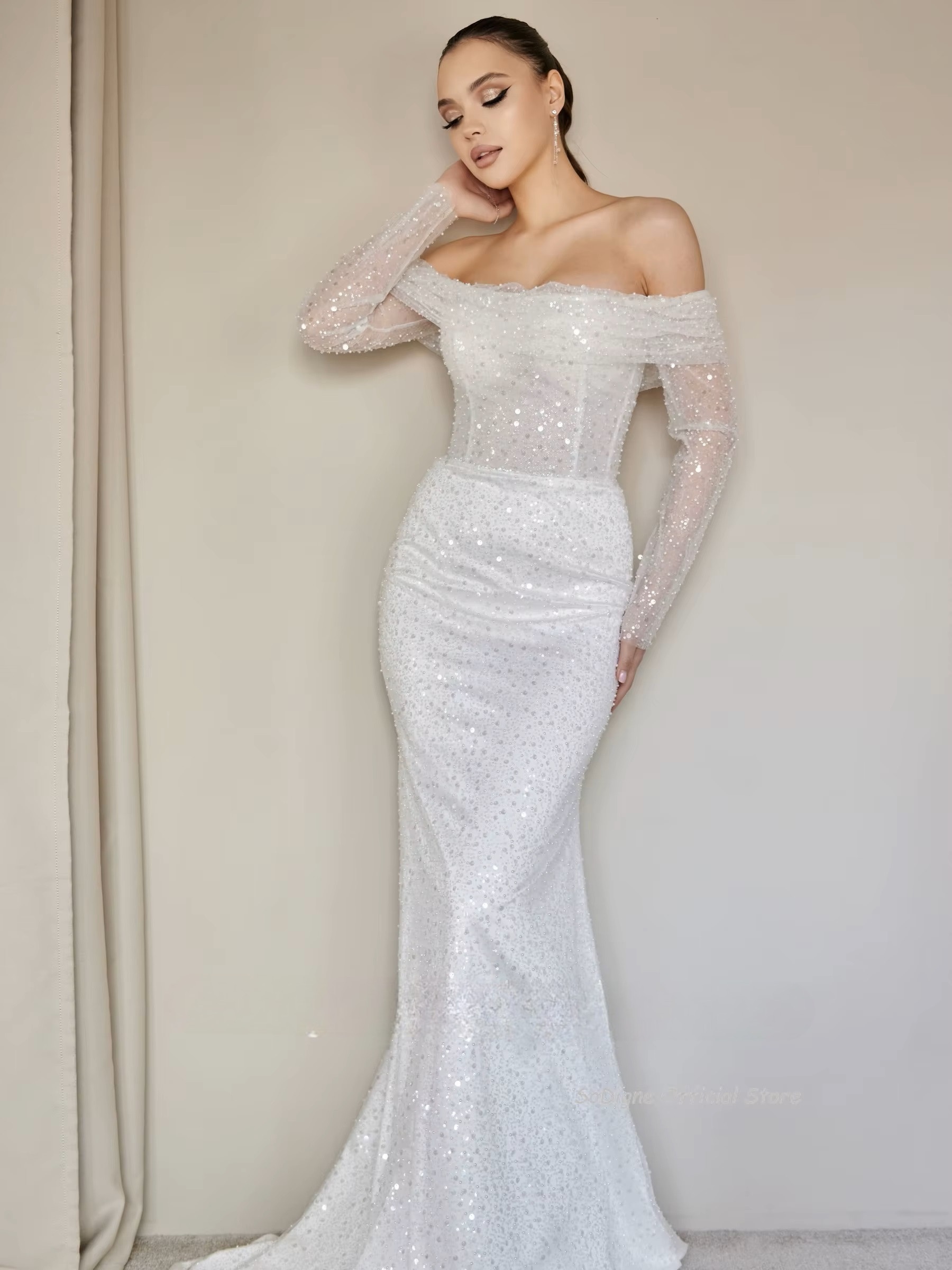 Robe de Mariée Sirène Manches Longues Dentelle 2 Robe de Mariée Sirène Manches Longues Dentelle – Image 2