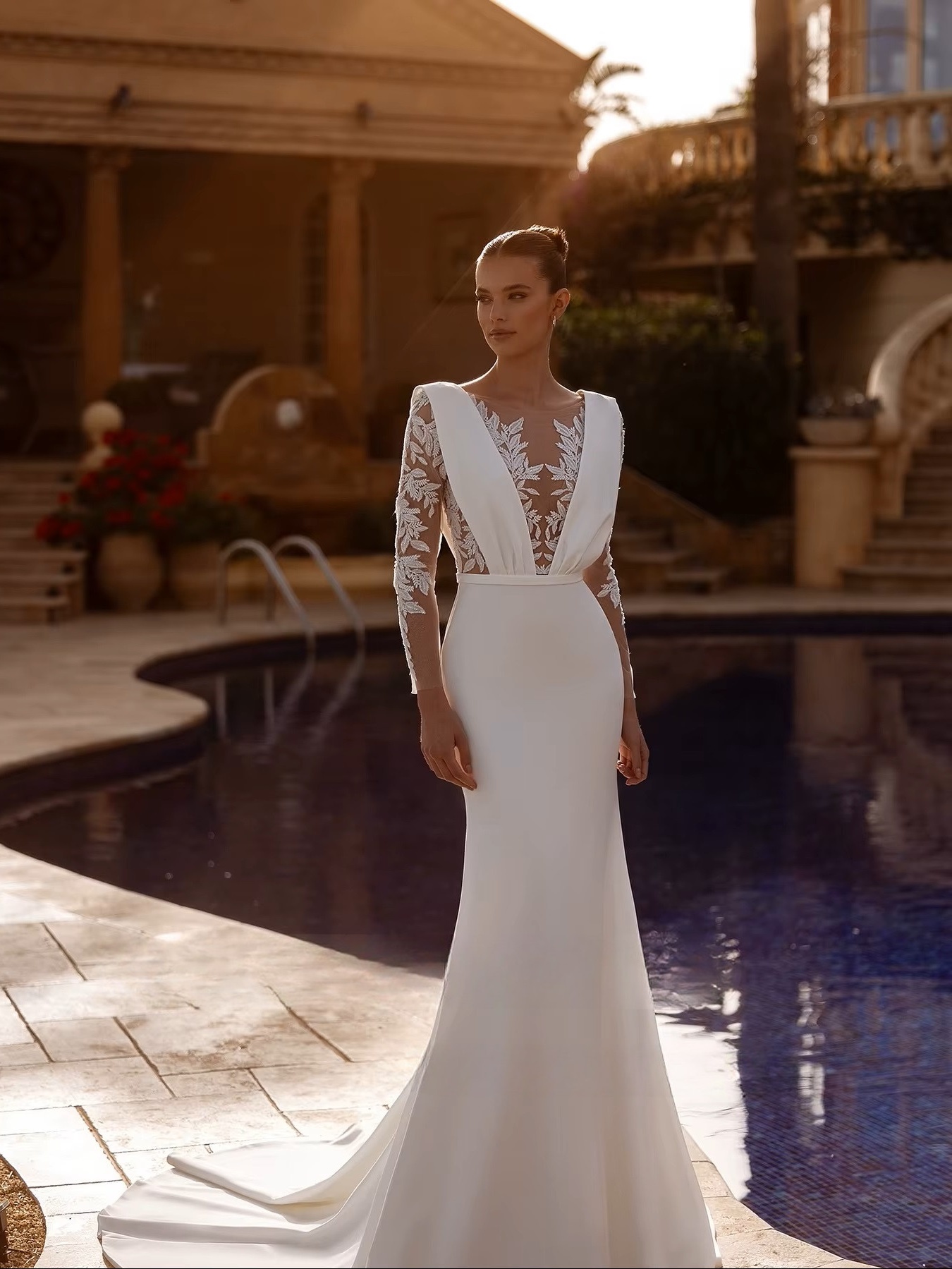 Robe de Mariée Sirène Dentelle avec Manche 1 Robe de Mariée Sirène Dentelle avec Manche