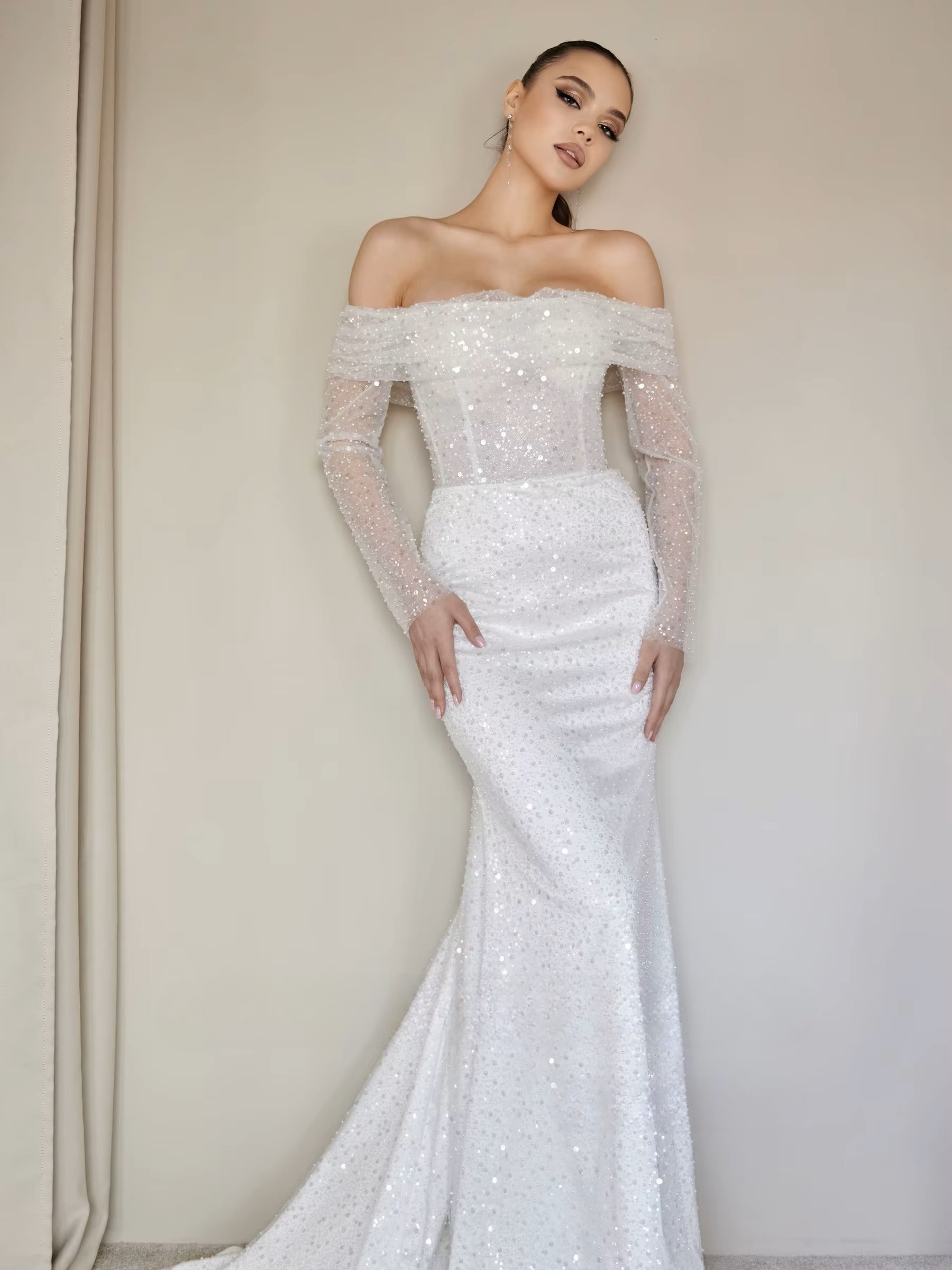 Robe de Mariée Sirène Manches Longues Dentelle 1 Robe de Mariée Sirène Manches Longues Dentelle