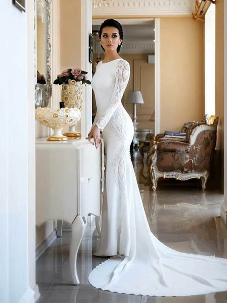 Robe de Mariée Dentelle Manche Longue Sirène 1 Robe de Mariée Dentelle Manche Longue Sirène