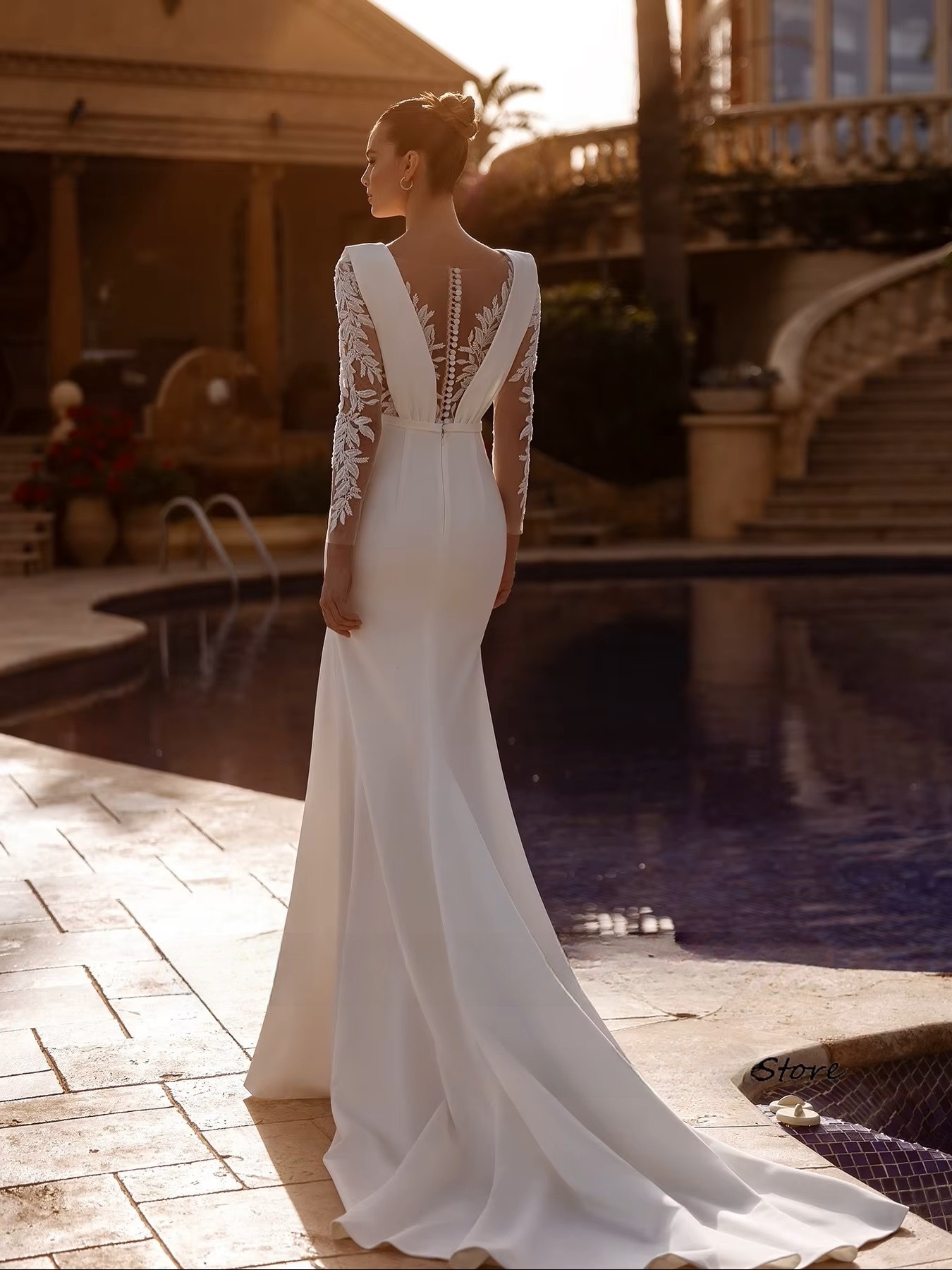 Robe de Mariée Sirène Dentelle avec Manche 2 Robe de Mariée Sirène Dentelle avec Manche – Image 2