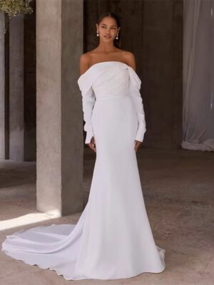 Robe de Mariée Simple Manche Longue