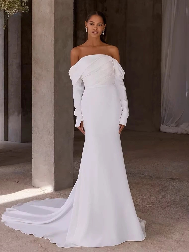 Robe de Mariée Simple Manches Longues 1 Robe de Mariée Simple Manche Longue